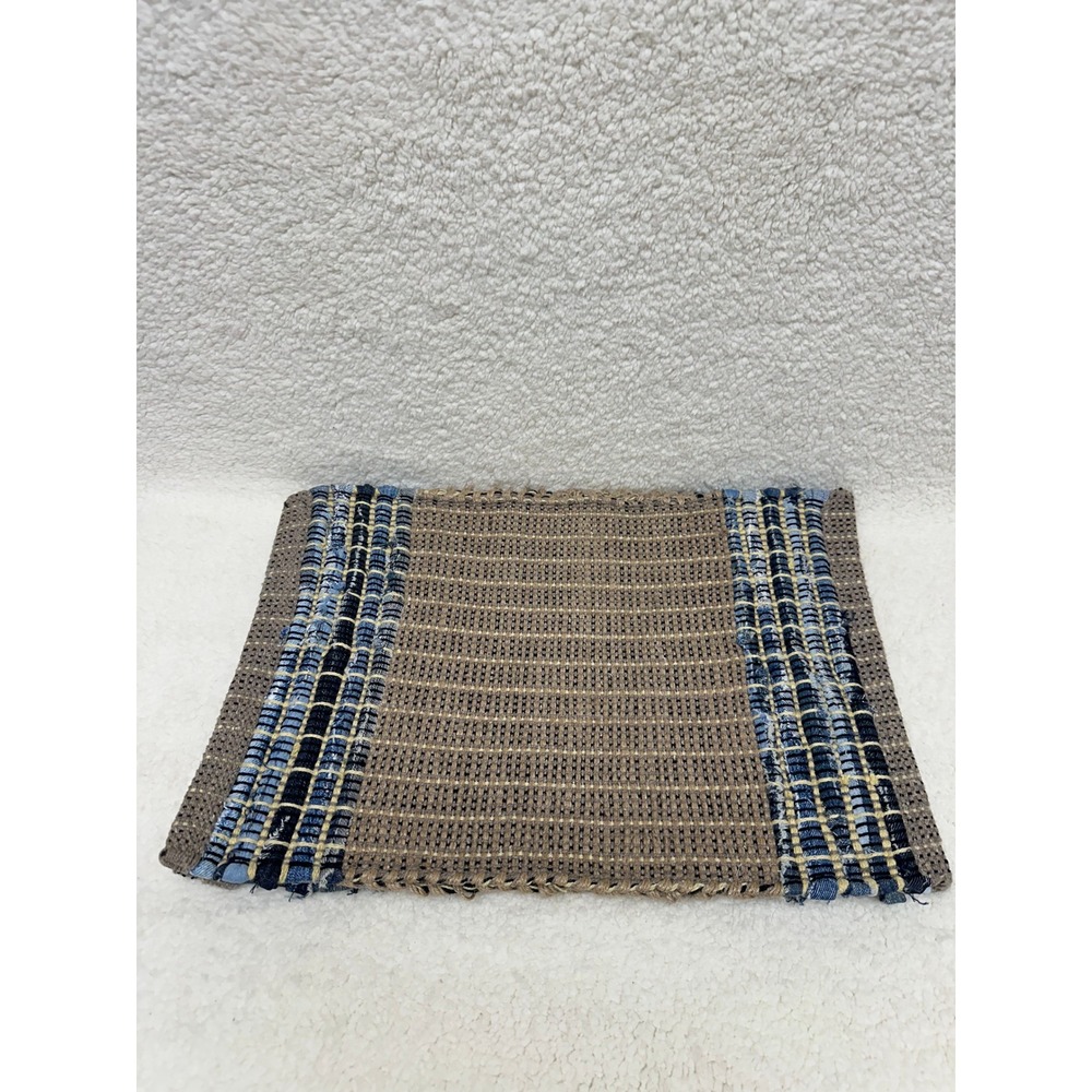 Woven Placemat Brown Blue Denim Border Textured Handcrafted‎ Style Set of 4 Boho